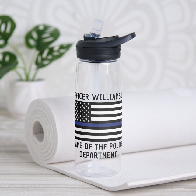 Personalized Police Officer Thin Blue Line  Water Bottle (Yoga)