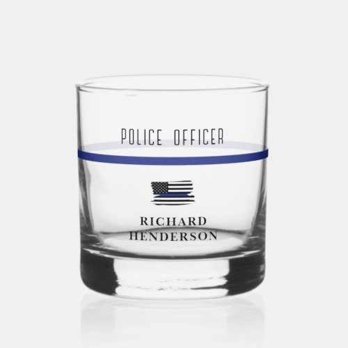 Personalized Police Officer Thin Blue Line Whiskey Glass