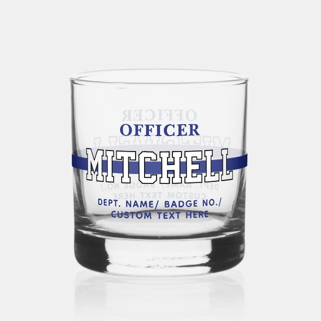 Personalized Police Officer Thin Blue Line Whiskey Glass (Front)