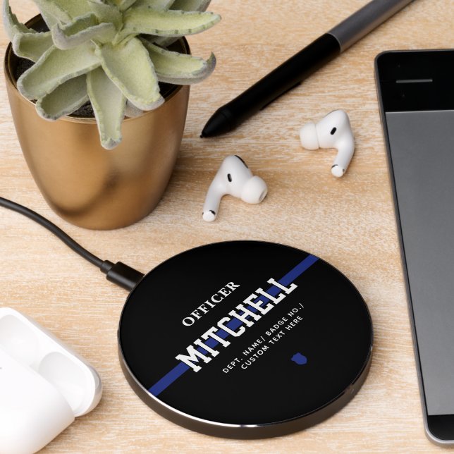 Personalized Police Officer Thin Blue Line Wireless Charger (Desk 2)