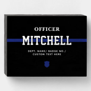 Personalized Police Officer Thin Blue Line Wooden Box Sign