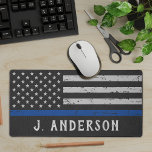Personalized Police Officer Vintage Thin Blue Line Desk Mat<br><div class="desc">Introducing our Police Officer Supplies collection, designed specifically for law enforcement officers and departments across the country. We proudly carry a variety of items, adorned with the Thin Blue Line Flag and the American Flag, to showcase your dedication to serving and protecting your community. Our vintage-inspired products, made with faux...</div>