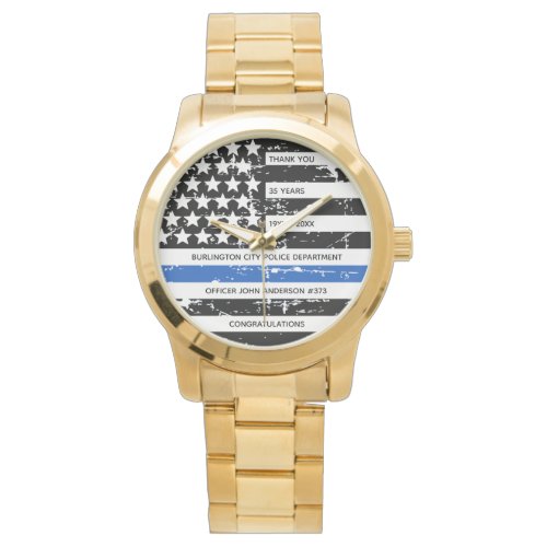 Personalized Police Retirement Thin Blue Line Flag Watch