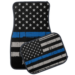 Personalized Police Thin Blue Line Car Floor Mat