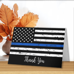 Personalized Police Thin Blue Line Flag Letterpress Thank You Card
