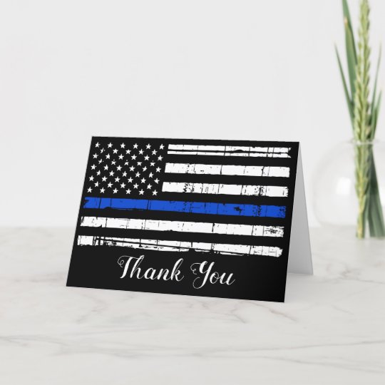 Personalized Police Thin Blue Line Flag Thank You Card | Zazzle.com