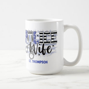 Personalized Police Wife Badge Flag Blue Line  Coffee Mug