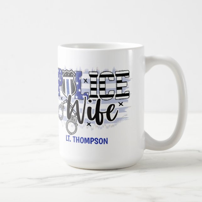 Personalized Police Wife Badge Flag Blue Line  Coffee Mug (Right)