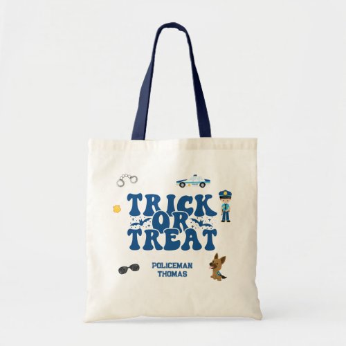 Personalized Policeman Kids Trick or Treat Tote Bag