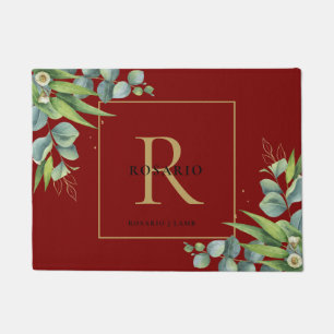 Personalized Polished Burgundy Gold Monogram Doormat