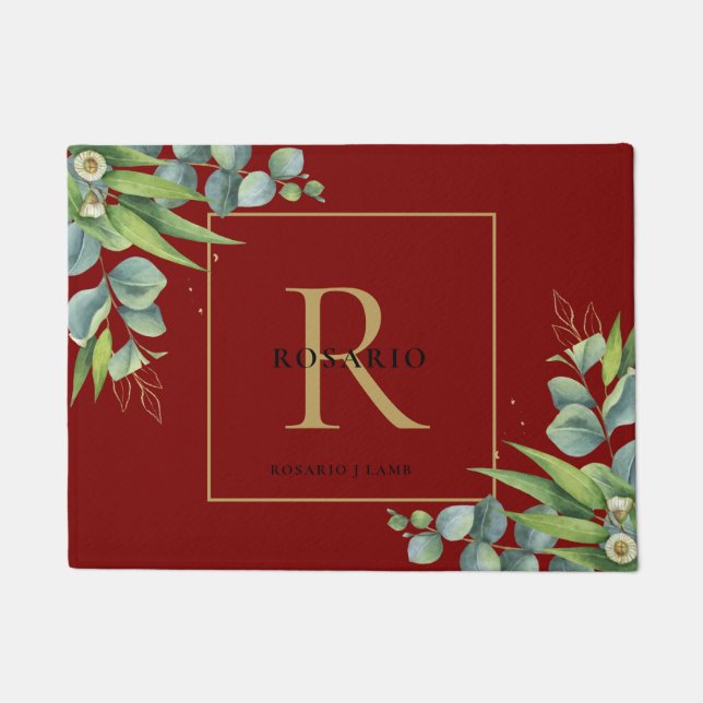Personalized Polished Burgundy Gold Monogram  Doormat (Front)