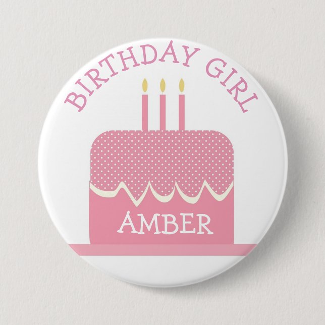 Personalized Polka Cake  Birthday Girl Button (Front)