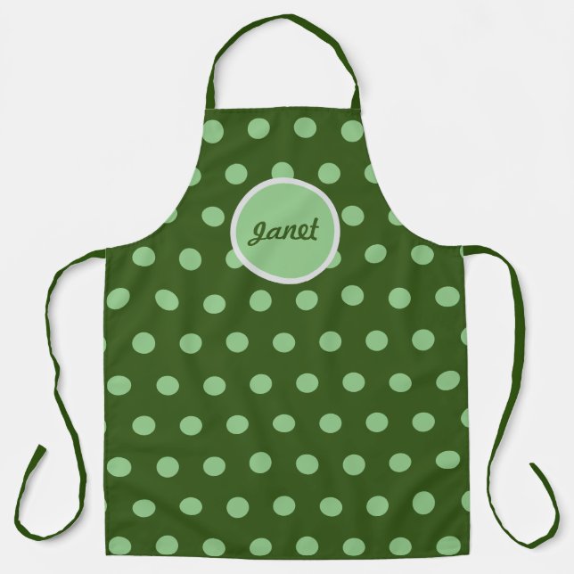Personalized Polka Dot Apron (Hunter Green & Sage) (Front)