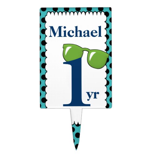 Personalized Polka Dot Blue Birthday Cake Topper