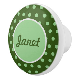 Personalized Polka Dot Ceramic Knob (Green)