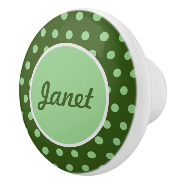 Personalized Polka Dot Ceramic Knob (Green) (Right)