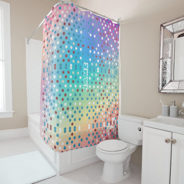 Personalized Polka dot Diamond pattern Rainbow Shower Curtain (In Situ)