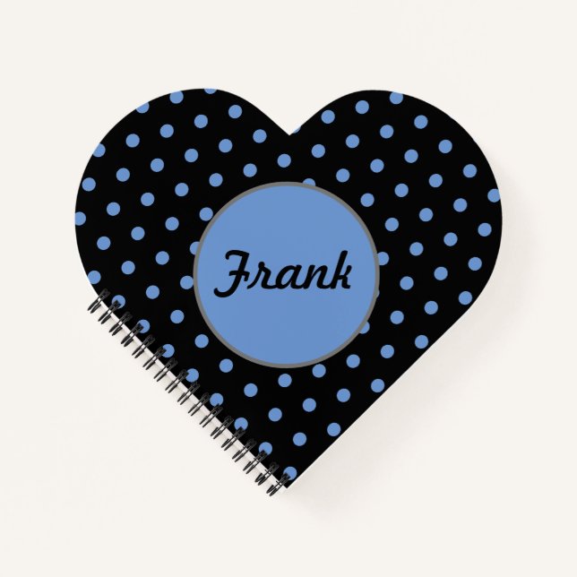 Personalized Polka Dot Heart Notebook (Black) (Front)