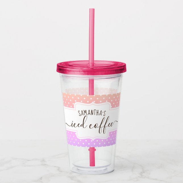 Personalized Polka Dot Iced Coffee Acrylic Tumbler (Front)