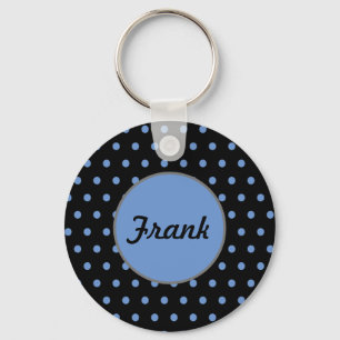 Personalized Polka Dot Keychain (Black & Baby Blue