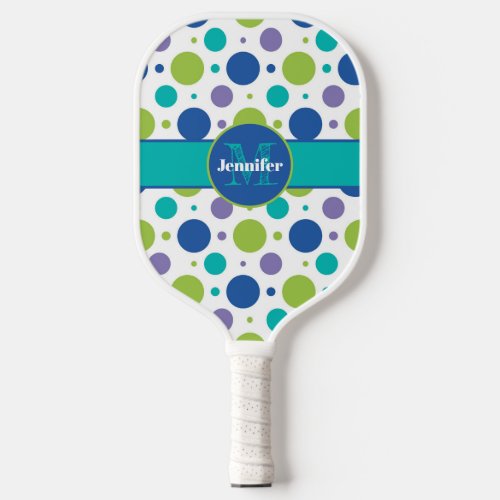 Personalized Polka Dot Lime Purple Teal Blue Pickleball Paddle