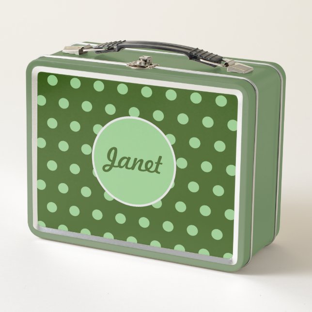Personalized Polka Dot Metal Lunchbox (Green) (Front)