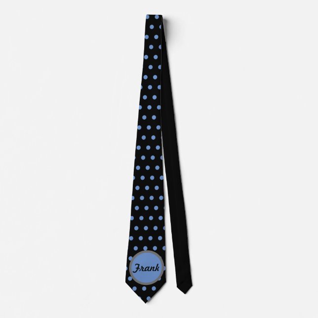 Personalized Polka Dot Neck Tie (Black & Baby Blue (Front)