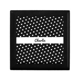 Personalized Polka Dot Patterned Black and White Gift Box