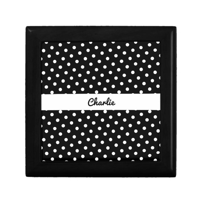 Personalized Polka Dot Patterned Black and White Gift Box (Front)