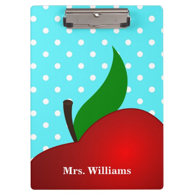 Personalized Polka Dot Red Apple Teacher Clipboard (Front)