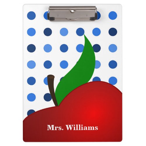 Personalized Polka Dot Red Apple Teacher Clipboard