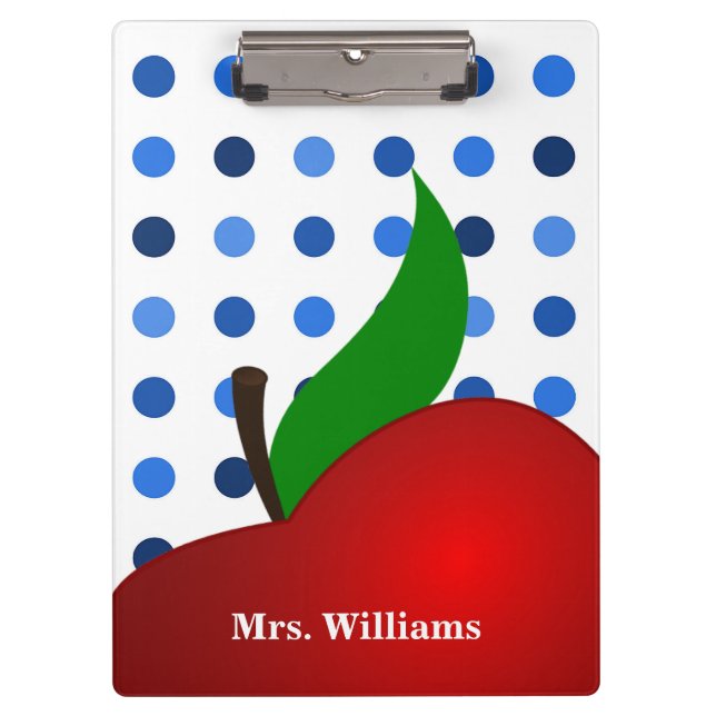 Personalized Polka Dot Red Apple Teacher Clipboard (Front)