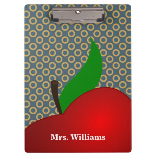 Personalized Polka Dot Red Apple Teacher Clipboard