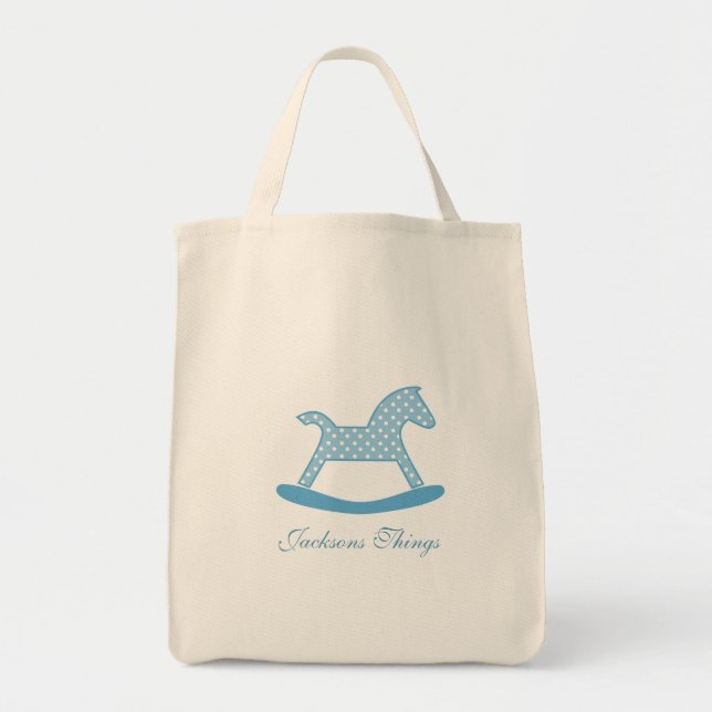 Personalized Polka Dot Rocking Horse Tote Bag (Front)