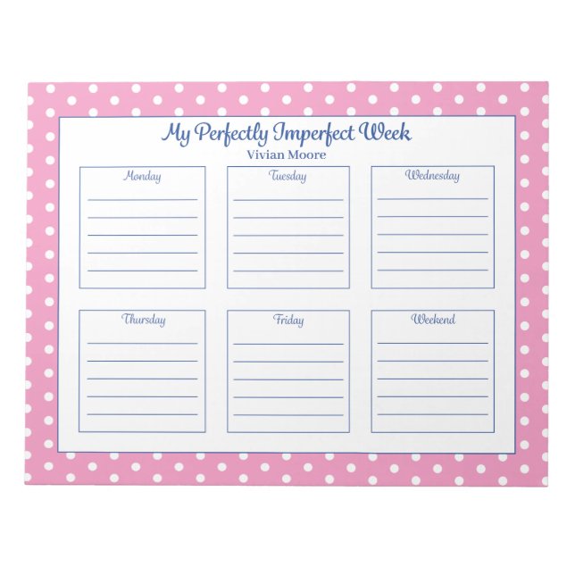 Personalized Polka Dot Weekly Planner Notepad (Front)