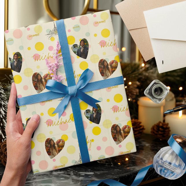 Personalized Polka Dot with Photos and Names     Wrapping Paper (Creator Uploaded)