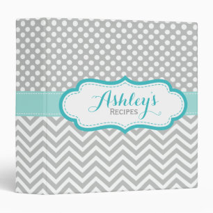 Personalized Polka Dots Chevron Gray Recipe Binder