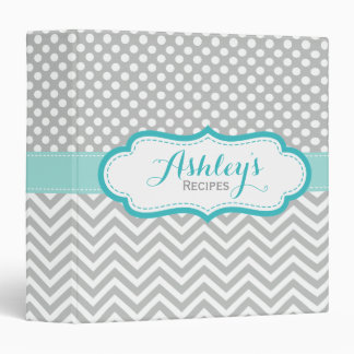 Personalized Polka Dots Chevron Gray Recipe Binder
