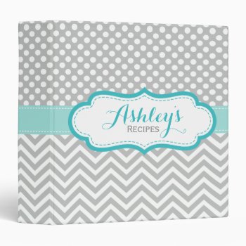Personalized Polka Dots Chevron Gray Recipe Binder by whimsydesigns at Zazzle