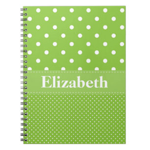 Personalized Polka Dots Pattern Green & White Notebook