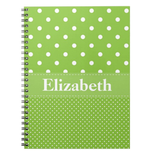 Personalized Polka Dots Pattern Green & White Notebook (Front)