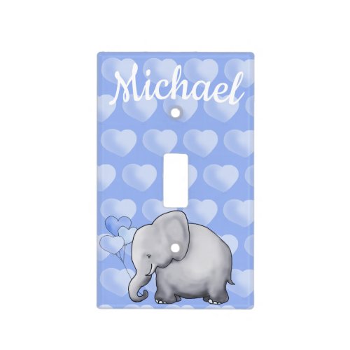 Personalized Polka Hearts Elephant Boy Nursery Light Switch Cover