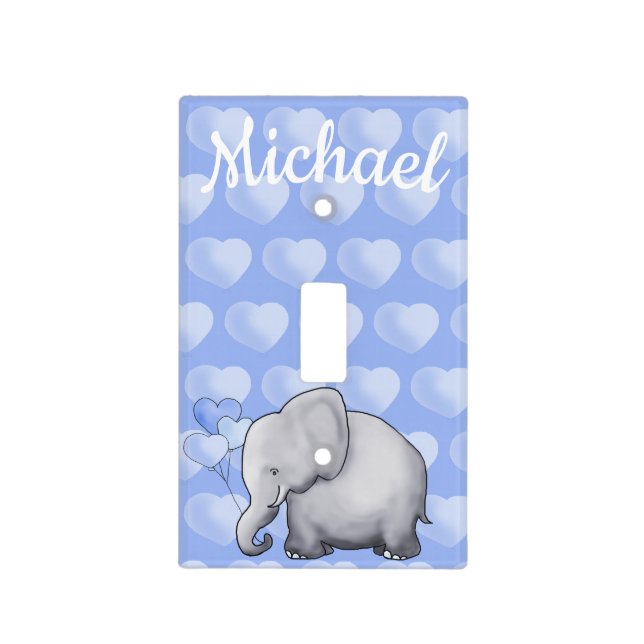 Personalized Polka Hearts Elephant Boy Nursery Light Switch Cover (Front)