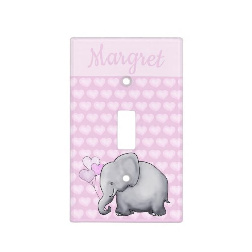 Personalized Polka Hearts Elephant Pink Nursery Light Switch Cover