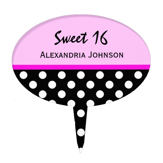 Personalized: Polkadot Sweet 16 Cake Pick (Front)