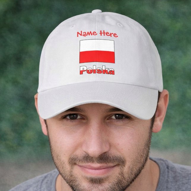 Personalized Polska Flag Hat (Personalized dad hat has Polish Flag and word POLSKA below in flag colors. Above is place for a name)