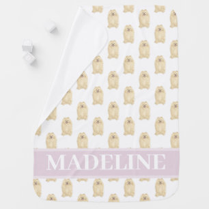 Personalized Pomeranian Pink & White Baby Blanket