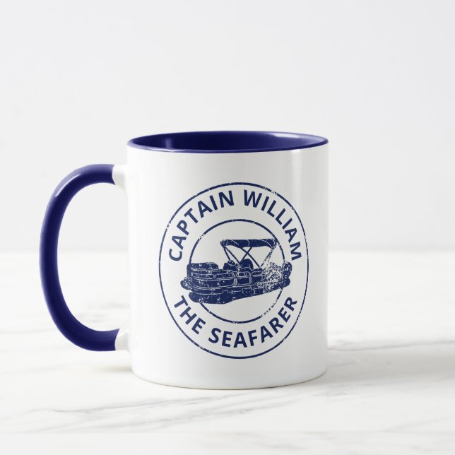 Personalized Pontoon Boat Owners Distressed Style Mug (Left)