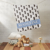 Personalized Poodle (Black) Blue & White Baby Blanket