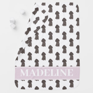 Personalized Poodle (Black) Pink & White Baby Blanket